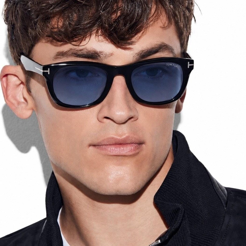 Tom Ford Kendel Square Sunglasses Men Black Blue Tinted Lenses Polarized Gucci